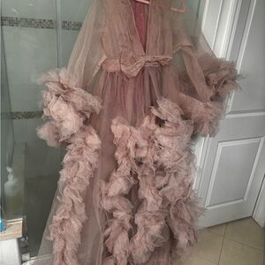 Elegant Ruffled Gown in Soft Brown